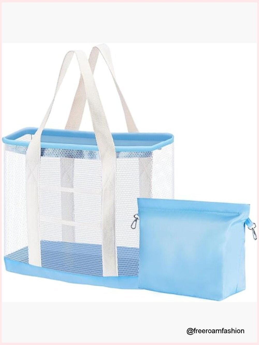 Extra Large Mesh Beach Tote with Zipper, Multiple Pockets, Foldable